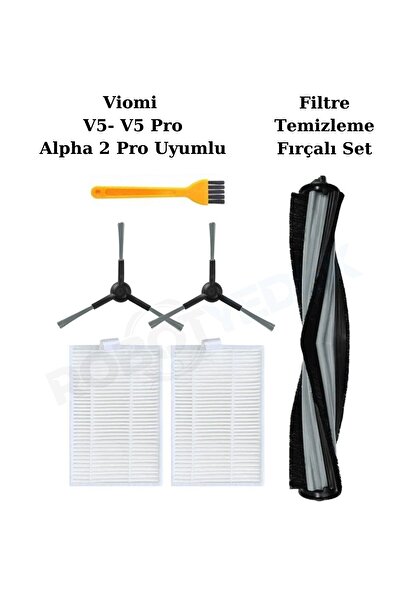 robotyedek Viomi V5 V5 PRO ALPHA 2 PRO Uyumlu Yedek Ana Fırça,  Hepa Filtre, Yan Fırça-7 Parça