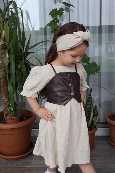 Süslüm Kids Φόρεμα δερμάτινο γιλέκο μουσελίνας
