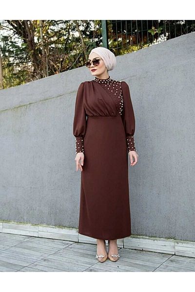 MODA VEDAT Φόρεμα κρεπ - Λεπτομέρεια με πέρλες