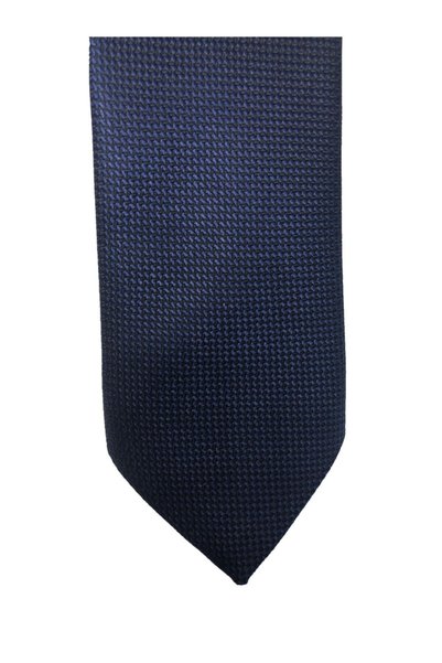CRWAT ® Dark Navy Blue / Woven Patterned Fabric Slim Tie - Handkerchief