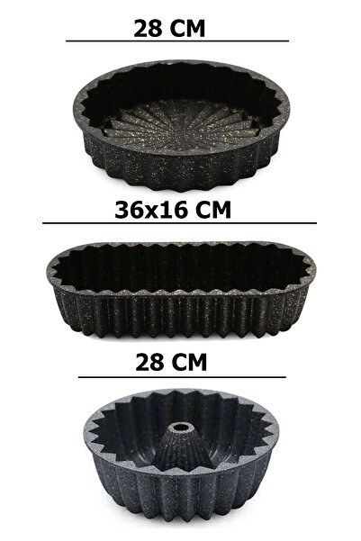 FİTHOME 3-Piece Granite Cast Cake Mold Set Pie Mold Baton Cake Mold Round Cake Mold Set