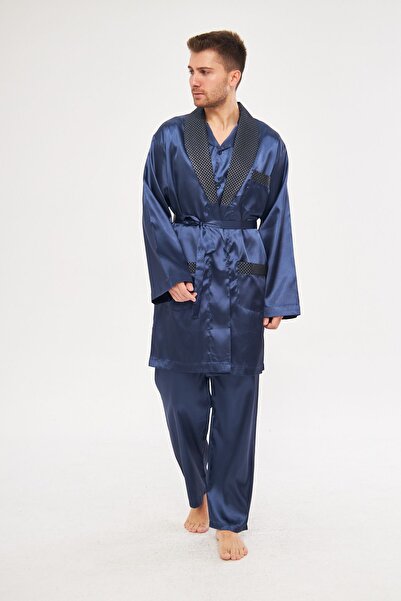 LORIAN'S Ανδρικό Σετ Σατέν Πιτζάμα - Ropdöşambır Σετ 4 τεμαχίων - ROPMAN