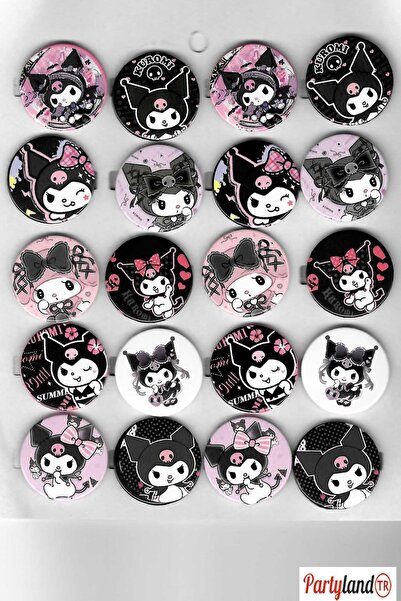 PartylandTR Kuromi Hello Kitty Temalı 20 Adet Metal Rozet