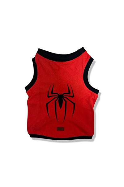 Buddy Store قميص داخلي مطبوع عليه سبايدر باللون الأحمر - مقاس L للقطط والكلاب