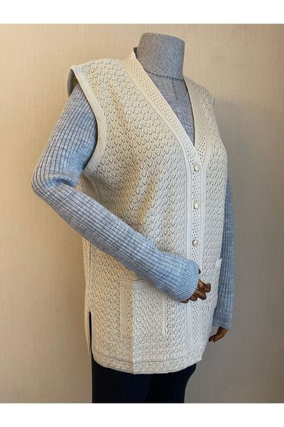 TEK Modern Patterned Single Knitwear Mother's Vest - Mercerized, Cream