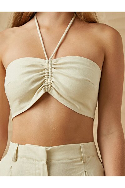 Namaste Vintage Beige Linen Blended - Halter Crop