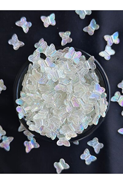 Bijumix Aksesuar 50 Adet Şeffaf Beyaz Janjanlı Parlak Kelebek Plastik Akrilik...