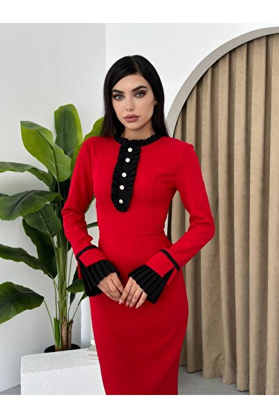 conconmoda Tressa Pile Detay Uzun Elbise