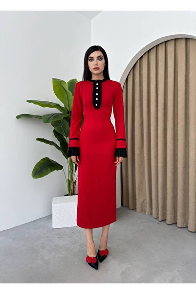 conconmoda Tressa Pile Detay Uzun Elbise