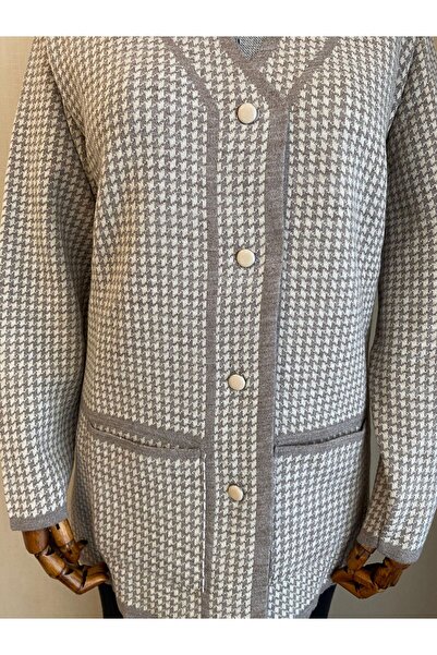 TEK Mink Stone Patterned Young-Mother Cardigan - Goose Feet