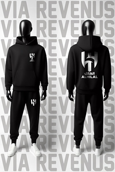 Vordevia بدلة رياضية بغطاء للرأس ومجموعة رياضية للجنسين بطبعة الهلال - مقاس واسع