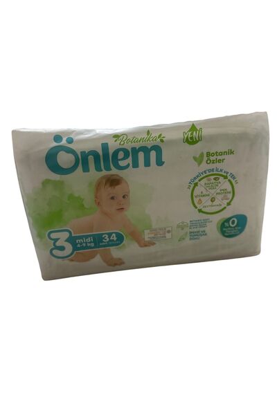 ÖNLEM Özlem Botanika Bebek Bezi 3 Numara 34lü Paket Pamuksu Doğal Bebek Dostu Bebek Bezi