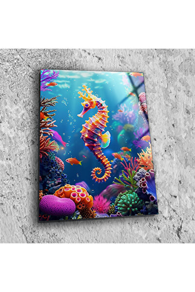 BV DEKOR Γυάλινη ζωγραφική με θέμα Ιππόκαμπο, Αφηρημένη διακόσμηση τοίχου, Έτ...