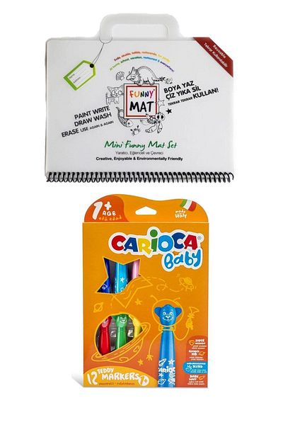CARIOCA Akademi Child Funny Mat Mini and Carioca Baby Teddy 12 Felt Tip Pens (paint and erase easily) Set of 2