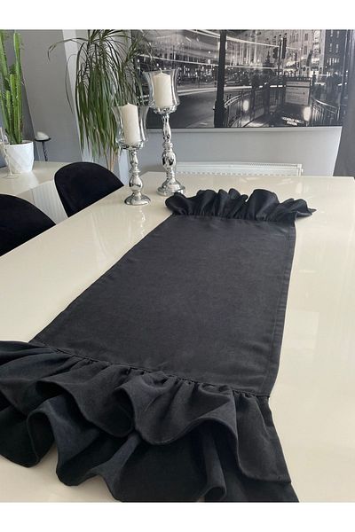 Decamor home Covoraș de epocă din catifea neagră cu două straturi cu volane