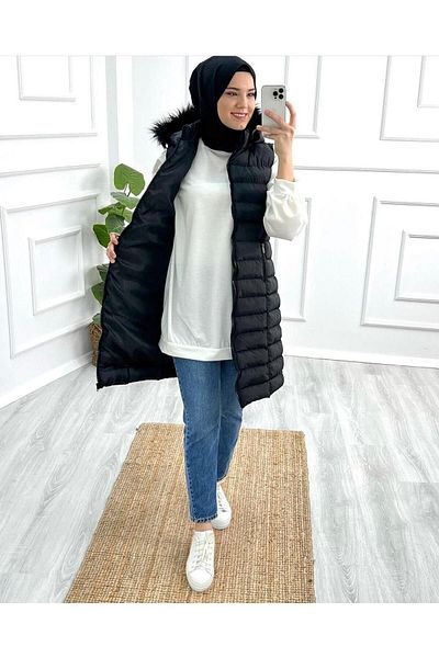 Parla moda Fulya Women's Full Filling Fiber Puffer Vest-black