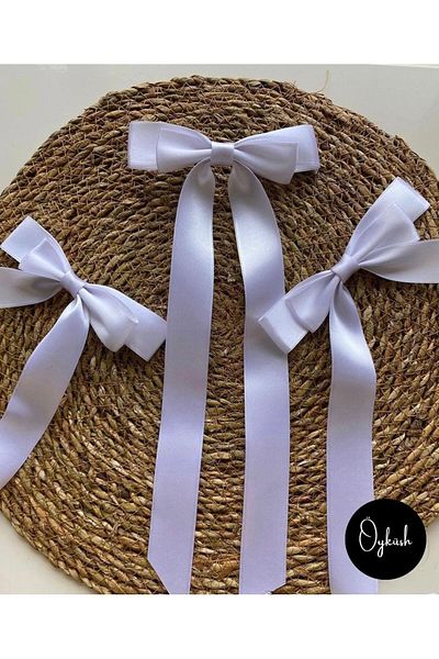 öyküsh collection مشبك شريطي أبيض من الساتان، مشبك هينا، مشبك بريدي، مشبك فيدا