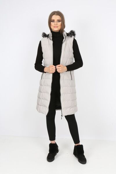 S&V TEKSTİL Women's Stone Color Trend Long Vest Coat