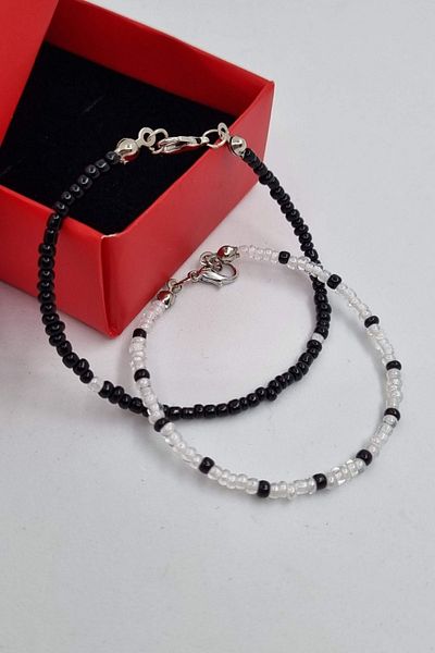 KRIMO Kpop Stray Kids Hyunjin Black and White Beaded Bracelet Set