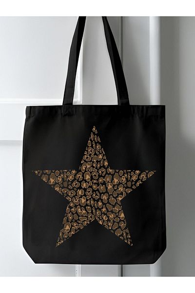 Cemira Black Leopard Star Tote - Χοντρή τσάντα αγορών και ώμου