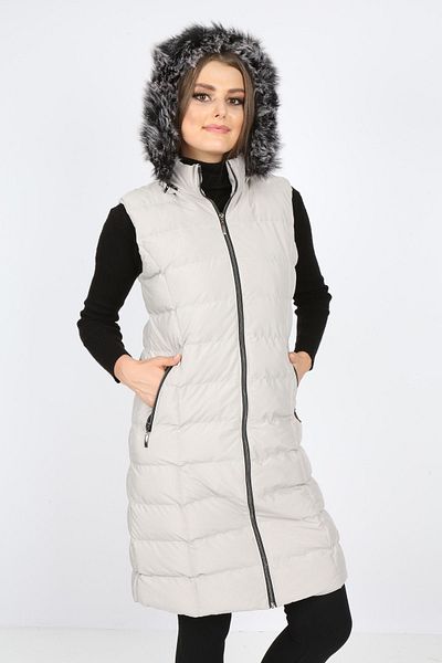 S&V TEKSTİL Women's Stone Color Trend Long Vest Coat