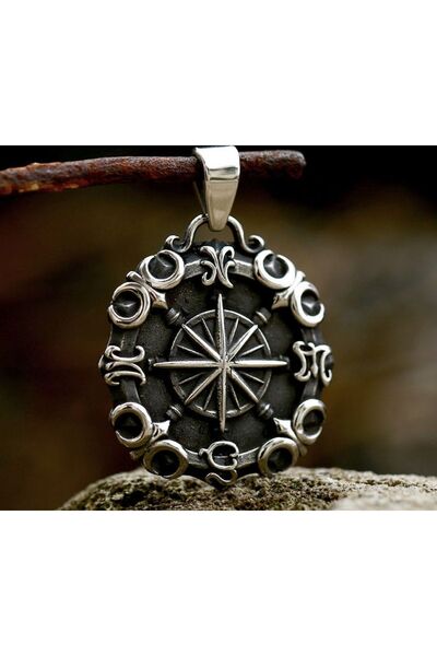 VİKİNGS قلادة بوصلة بحار من الفولاذ المقاوم للصدأ ذات لون فضي عتيق للاستخدام ...