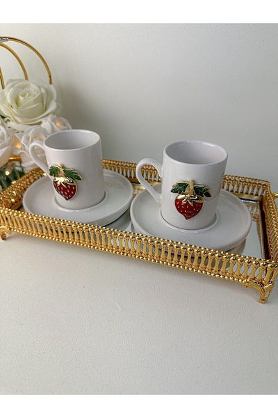WERONY 2-Piece Porcelain Coffee Cup Set with Strawberry Figures