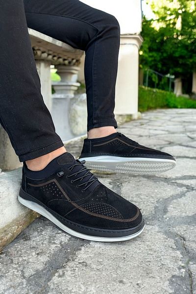 romex Pantofi pentru bărbați - piele naturală, piele de căprioară neagră, aspect elegant, piele interioară și exterioară, talpă ortopedică, confort