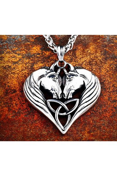 daisybydaisy Stainless Steel Mythological Heart Shape Double Headed Horse Viking Necklace