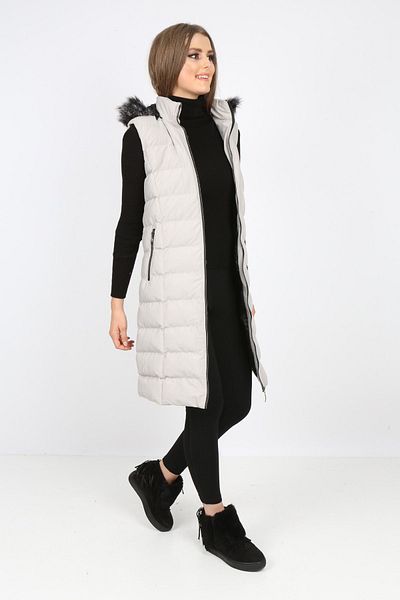 S&V TEKSTİL Women's Stone Color Trend Long Vest Coat