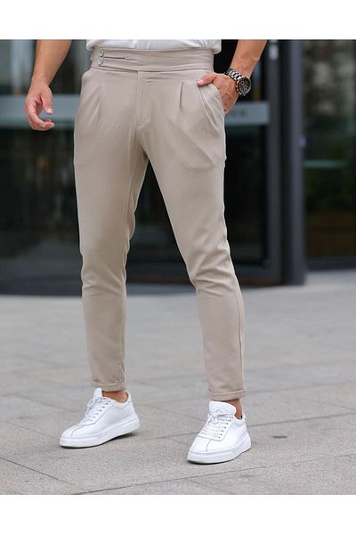 BYATA MENS STYLE Italian Cut Belted Fabric Trousers