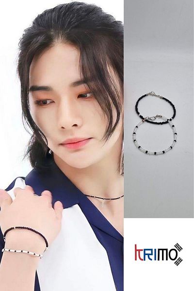 KRIMO Kpop Stray Kids Hyunjin Black and White Beaded Bracelet Set