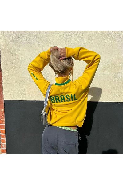 1blood Yellow Vintage Brasil - 3 Thread Zippered Thick Fabric Unisex Hooded