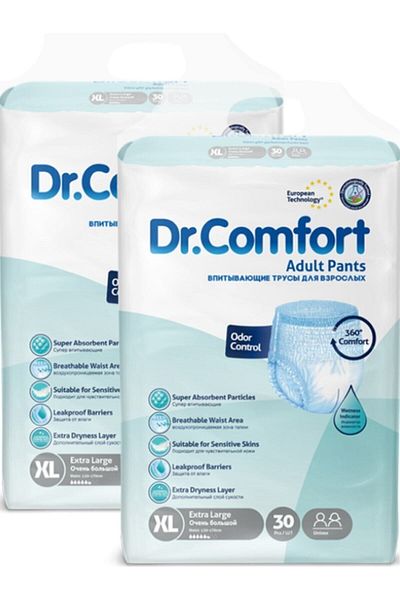 Dr.Comfort DR COMFORT Absorbent Panties Patient Diapers 30 Pack Xlarge X 2 Pack (60 Pieces)