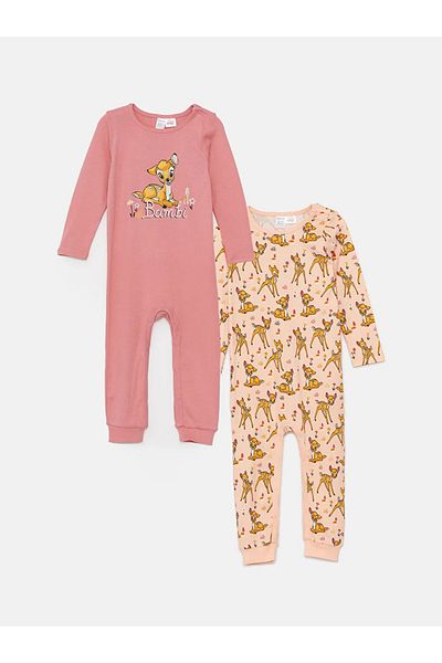 LC Waikiki Lcw Baby - Peach Printed Crew Neck Jumpsuit for Baby Girl Set of 2