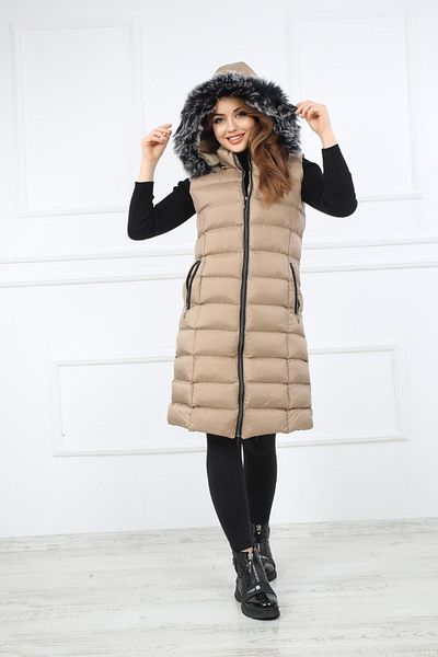S&V TEKSTİL Jachetă lungă puffer de culoare piatră pentru femei