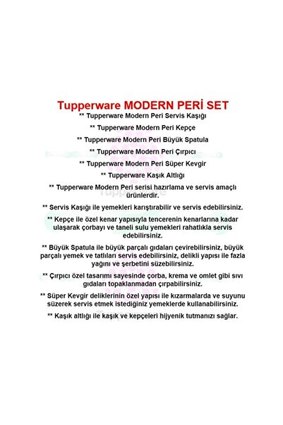 Tupperware Modern Peri Set ( Kaşık-kepçe-spatula-çırpıcı-kevgir ) Hsgl