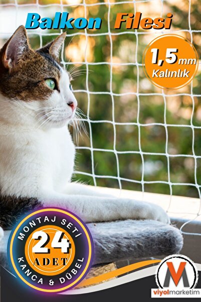 viyolmarketim 1,5 Mm Kalın Balkon Filesi 3x6 Metre Kedi Filesi Kedi Balkon Fi...