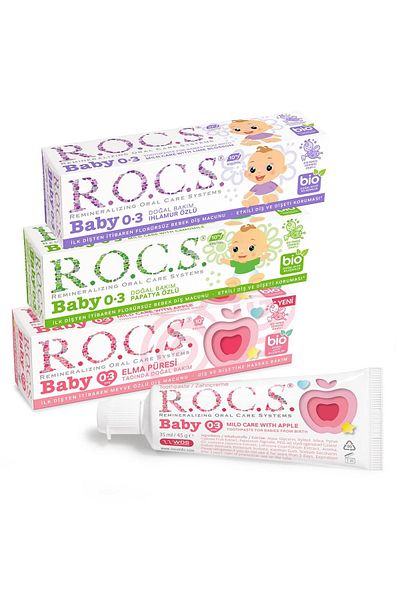 R.O.C.S. مجموعة معجون أسنان للأطفال من عمر 0 إلى 3 سنوات من روكس - 45 جرام × 3 قطع