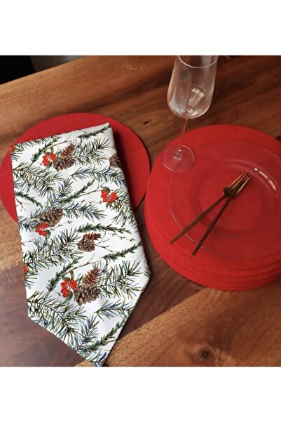 Alchome Tekstil Alergăr cu model cu pică de pin și servetele de loc din 6 piese