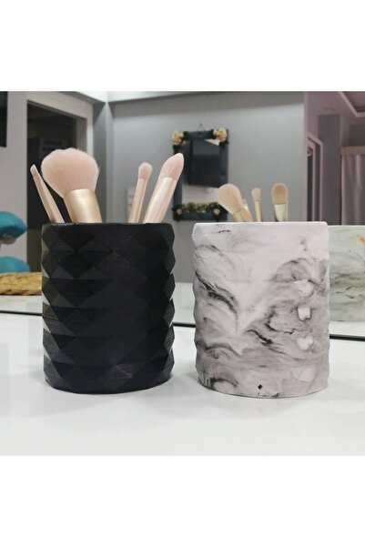 Genel Markalar Masaüstü Mermer Desenli 2'li Beton Kalemlik Seti Siyah
