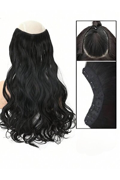 AKOLİFE Siyah U Part Geniş Yarımay Çıt Çıt Postiş - Ekstra Geniş Tüm Baş Peru...