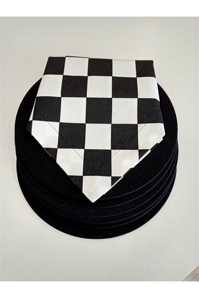 Sevimli Dikiş Evi 6 farfurii negre +1 set carouri alb-negru