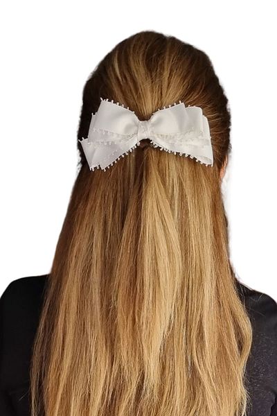 KRIMO Korean Style White Bow Automatic Hair Clip