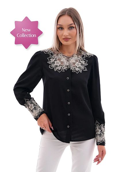 Loom Boutique Cămașă Brode din dantelă cu sclipici argintiu de mărime mare - G0054