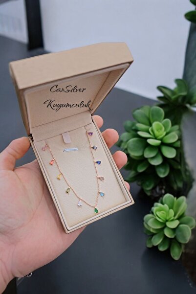 CAN SİLVER 925 Ayar Gümüş Damla Model Renkli Kadın Gümüş Kolye