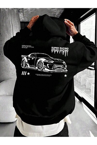 over head oh Ανδρικό φούτερ με κουκούλα μεγάλου μεγέθους - 3 κλωστών, μαύρο, ...