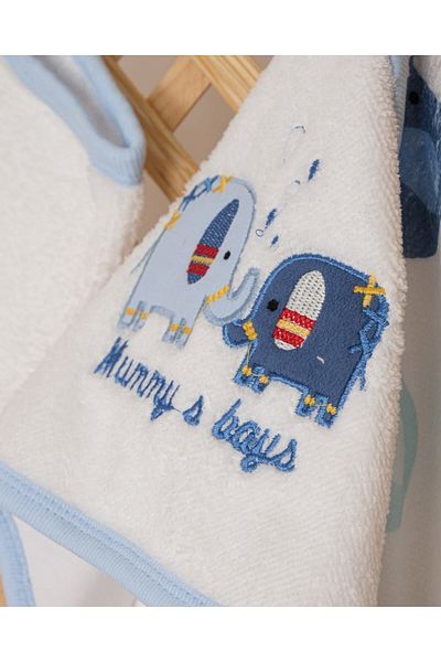 VEVİEN HOME Digital Printed Embroidered Baby Towel Blue with Pouch Gift