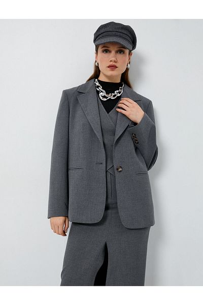Koton Oversize Blazer Jacket with Single Button Pocket Detail