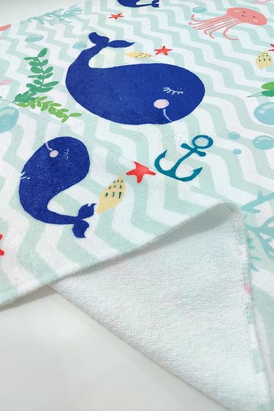VEVİEN HOME Cute Whale Digital Printed 60x130 Cm Children's Beach Towel